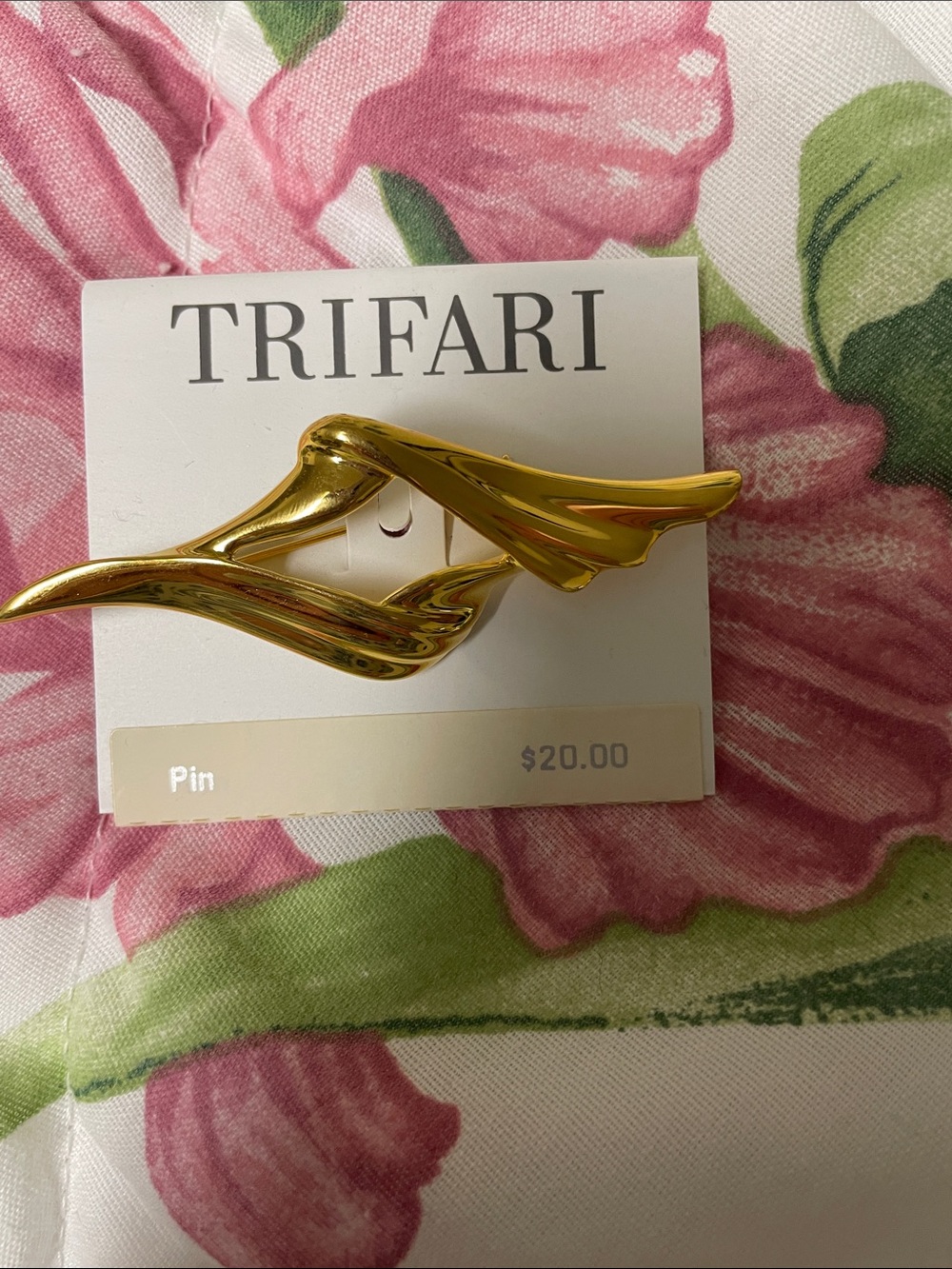 Trifari Shiny Gold Sculptural Wing Brooch
